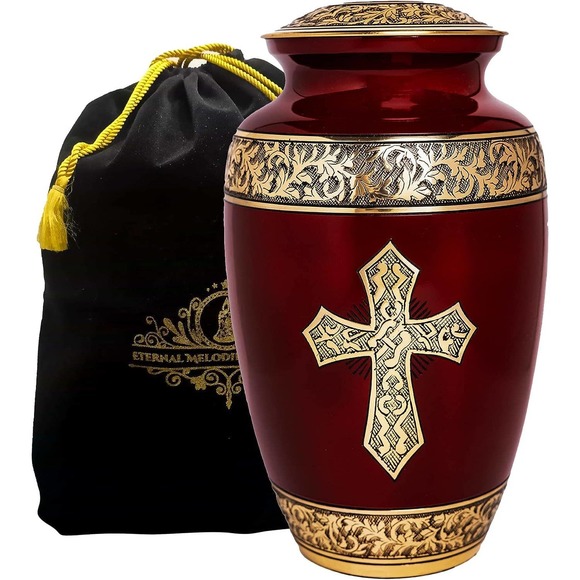 Handcrafted Cremation Urn for Adult Ashes (10”x6”x6”) Red & Gold - Picture 1 of 5